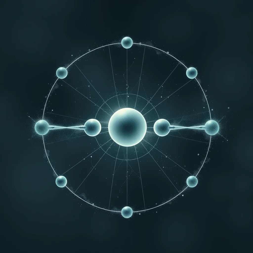 A circular diagram illustrates the radical pair mechanism, depicting a central sphere surrounded by eight smaller spheres connected by lines, symbolizing the concept of unpaired electrons in a chemical reaction proposed for biological magnetoreception.