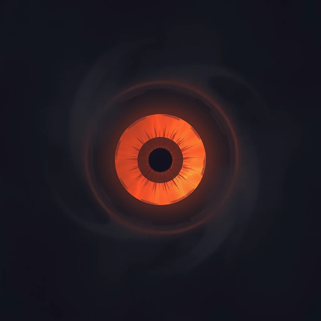 A glowing orange eye with radiating lines and a dark center, set against a dark background, symbolizes retinoblastoma, an aggressive cancer of the developing retina.