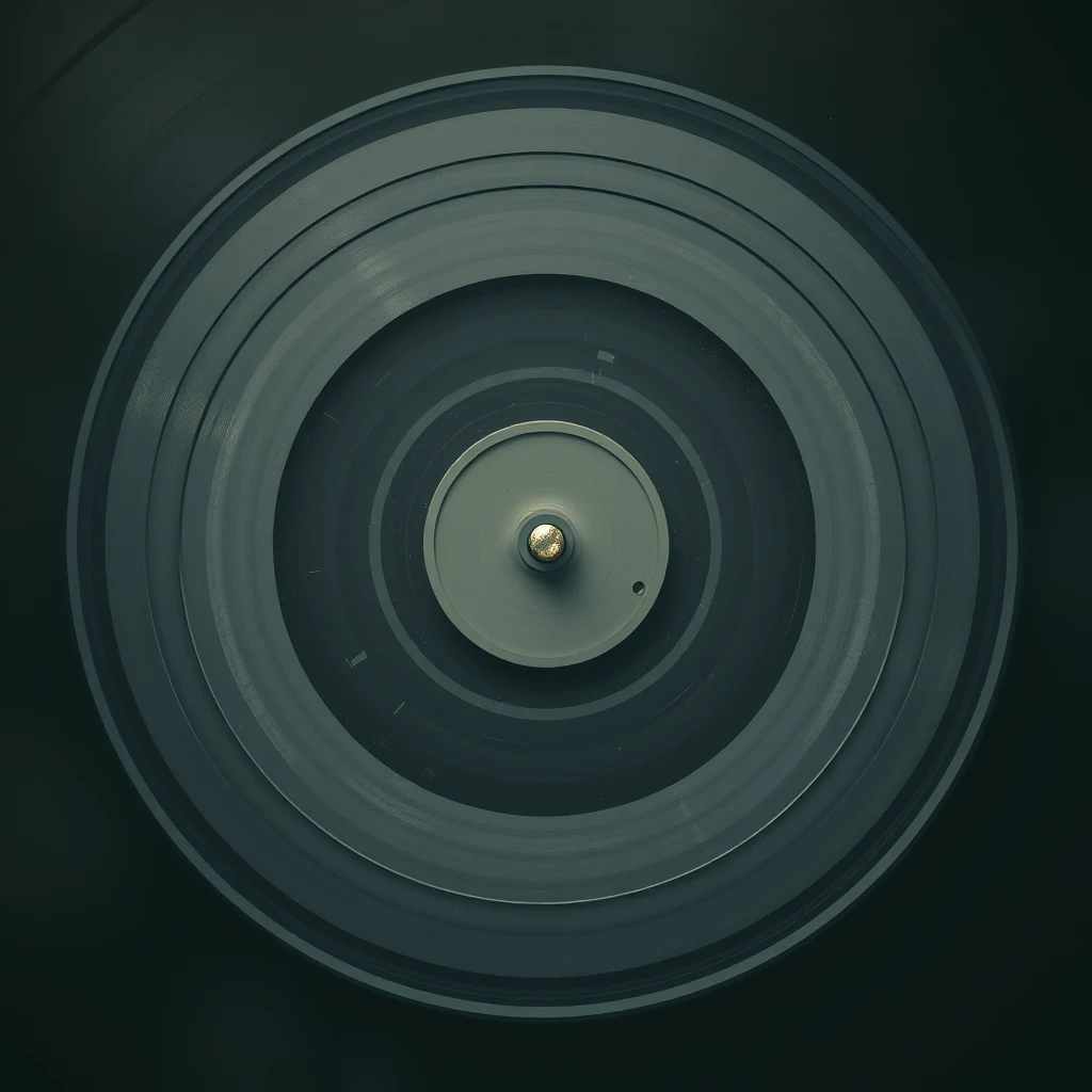Circular concentric grooves on a vinyl record illustrate the RIAA equalization curve, a standard for audio playback established by the Recording Industry Association of America in 1954.