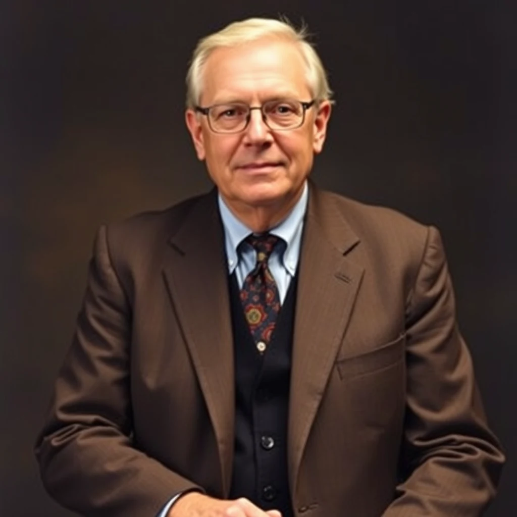 Richard Keating, an astronomer from the United States Naval Observatory, stands wearing a brown suit, blue shirt, and patterned tie, with his hands clasped in front of him.