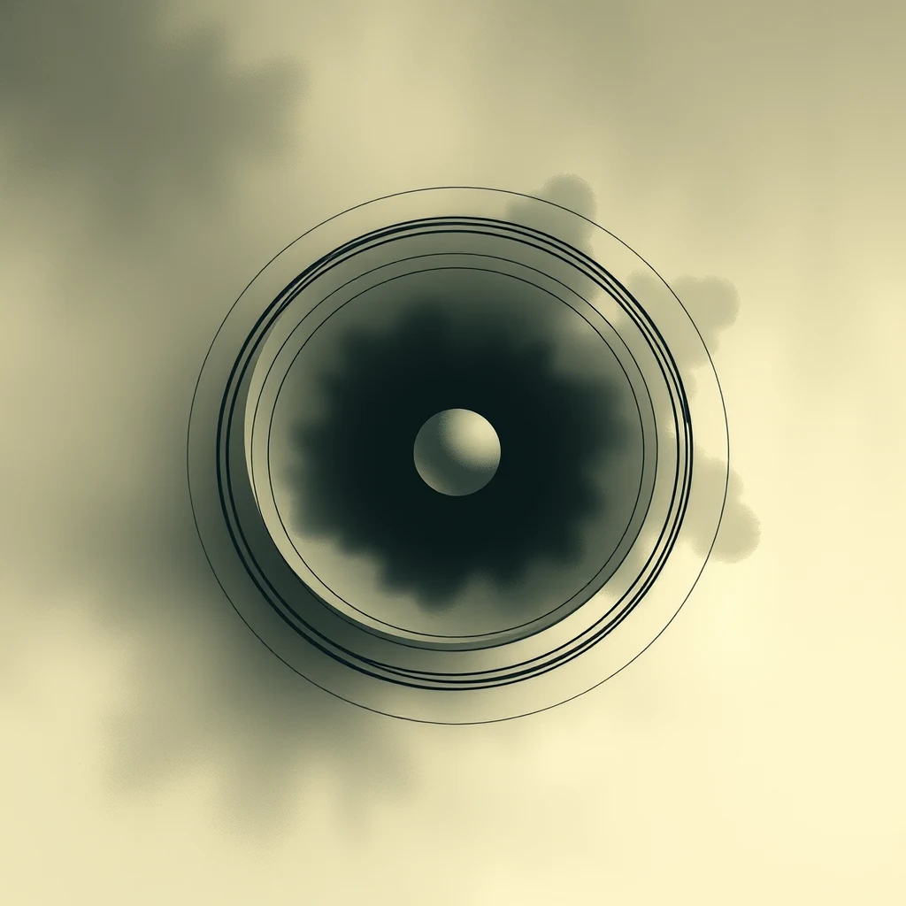 A circular pattern with concentric rings and a central sphere, set against a gradient background, symbolizes the Schrödinger equation conceptually.