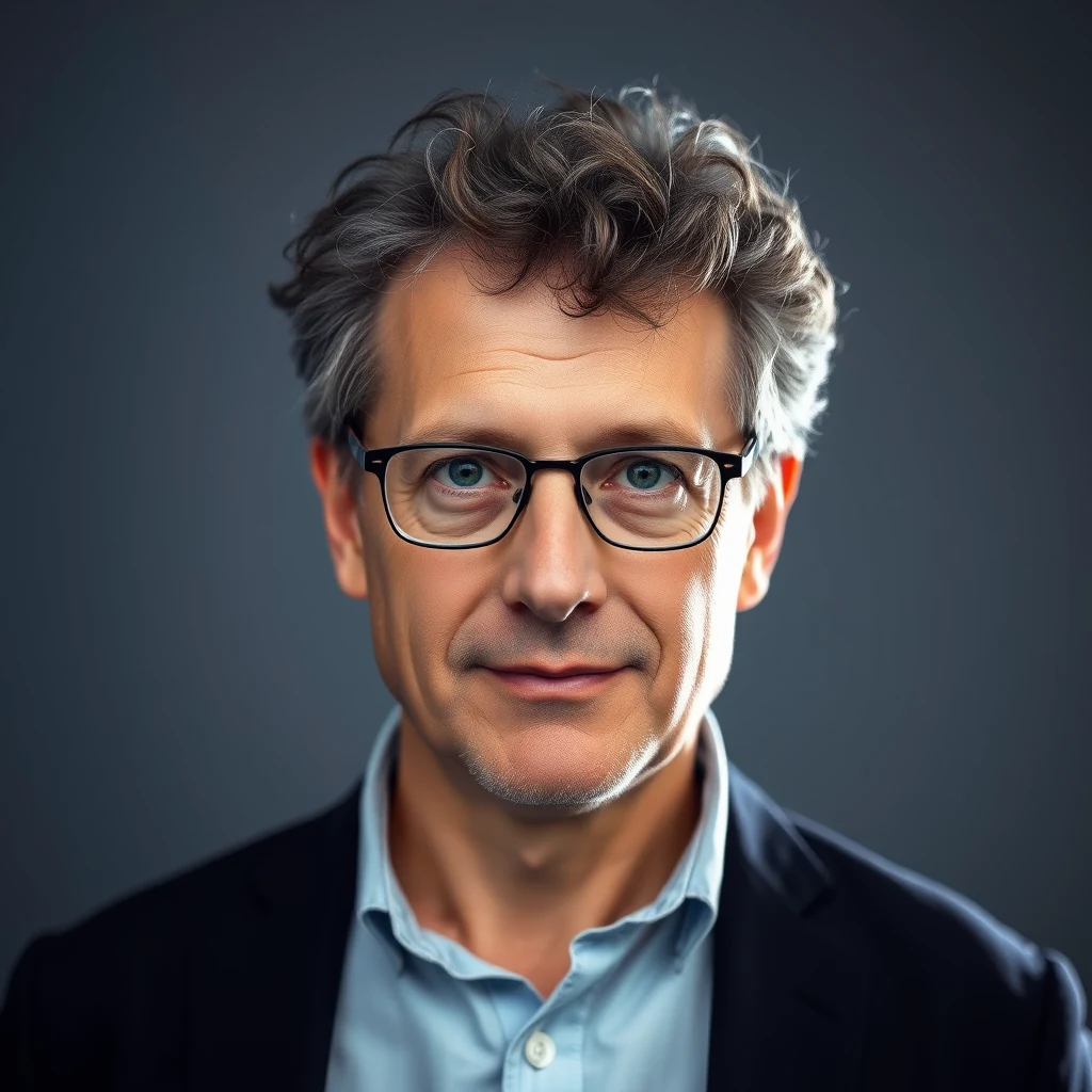 Stefan Hell, a Romanian-German physicist born in 1962, is depicted wearing glasses and a suit, with a neutral expression against a dark background.