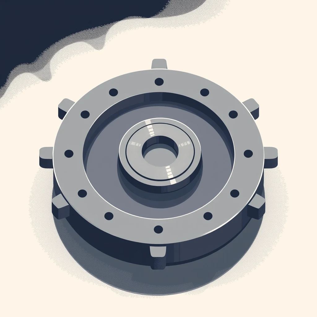 A detailed illustration of a precision surface plate, featuring a central bearing and multiple mounting points, symbolizing its role in dimensional metrology.