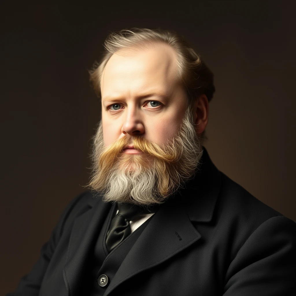 A man with a neatly groomed beard and mustache, dressed in formal attire, stands against a dark background, exuding an air of scholarly gravitas.