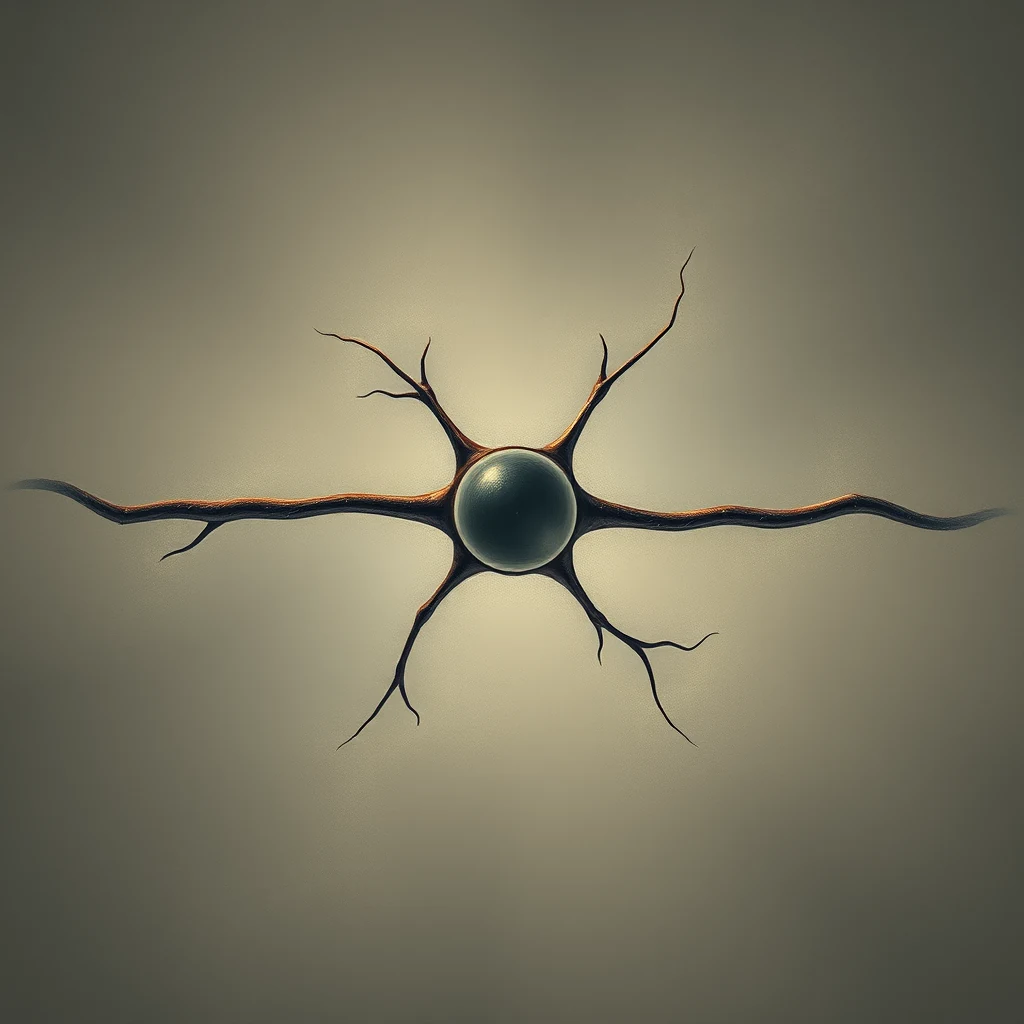 A neuron with a central body and multiple dendrites extending outward, symbolizing the complex structure of a synapse.