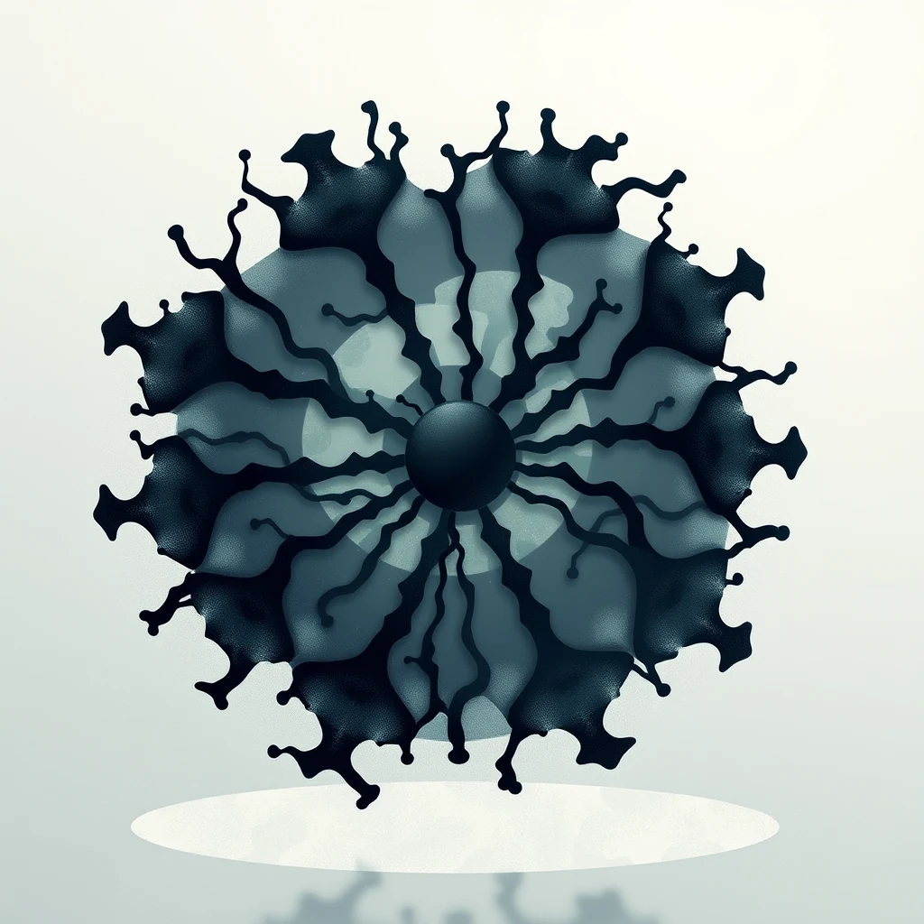 A circular, intricate structure with radiating, tentacle-like appendages resembling a tardigrade's body, showcasing the concept of TDPs (Tardigrade-specific intrinsically disordered proteins) in a scientific illustration.