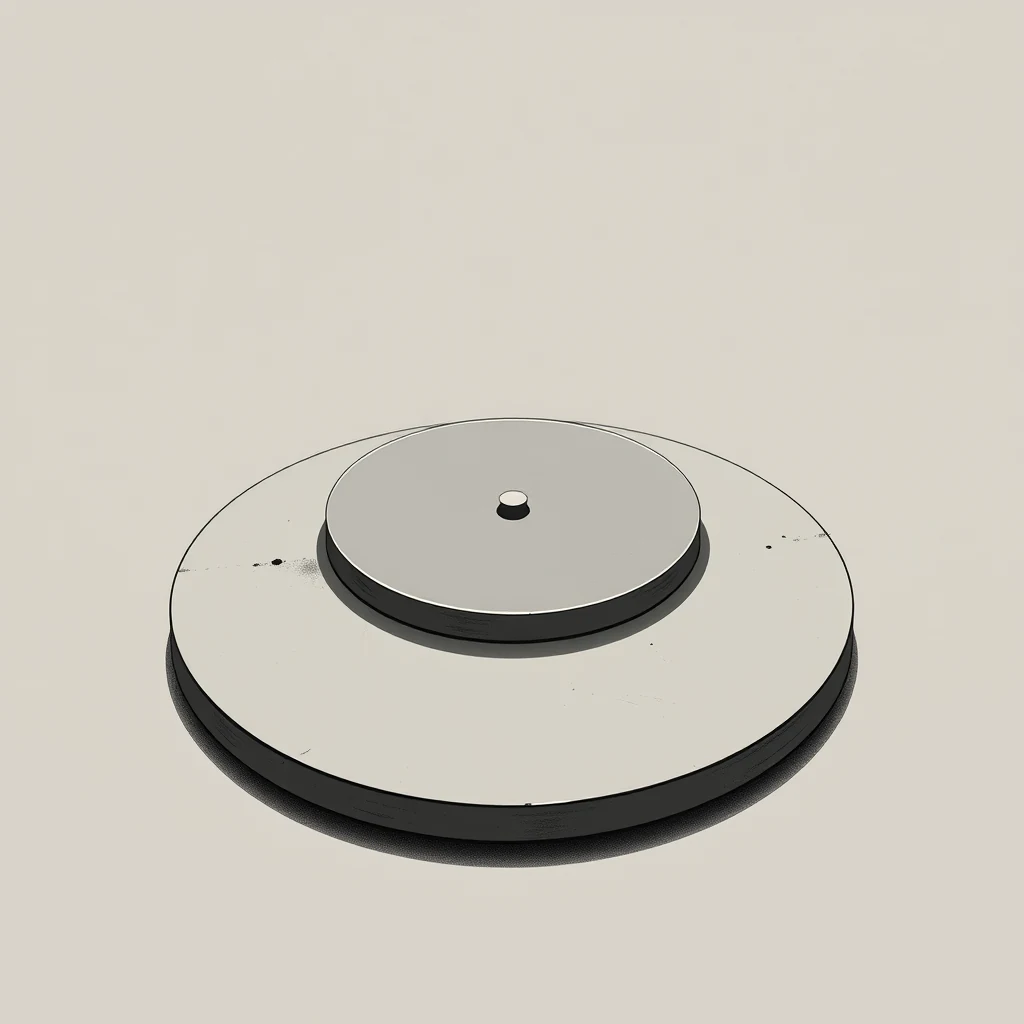 Three concentric circular plates are stacked, with the innermost plate slightly offset, demonstrating a three-plate method concept for creating a flat reference surface through sequential grinding.