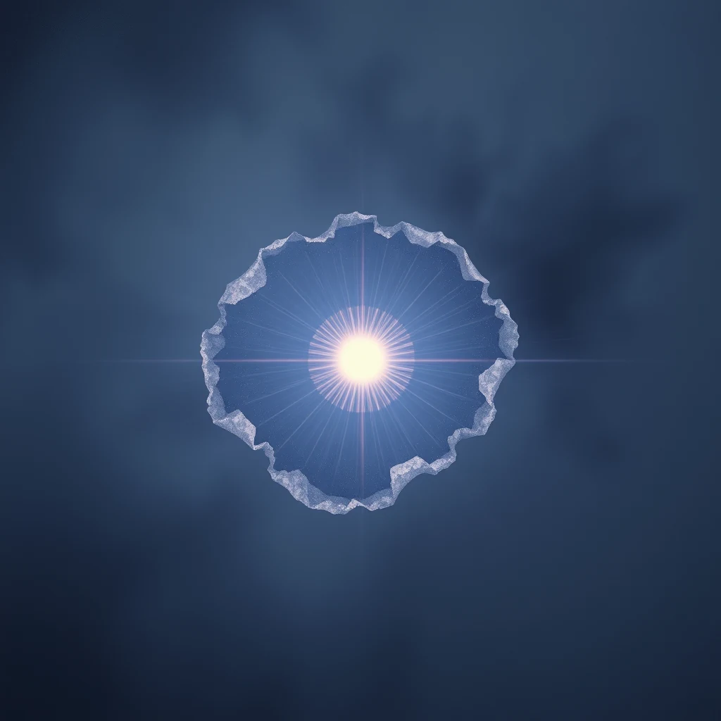 A glowing, circular object with a jagged edge emits radiant light, symbolizing the ultraviolet catastrophe concept in physics.
