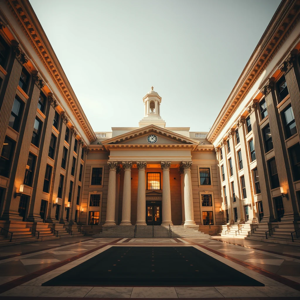 A grand neoclassical building with columns and a clock at its center stands under a clear sky, symbolizing the National Academies' prestigious and influential role in scientific research and policy.