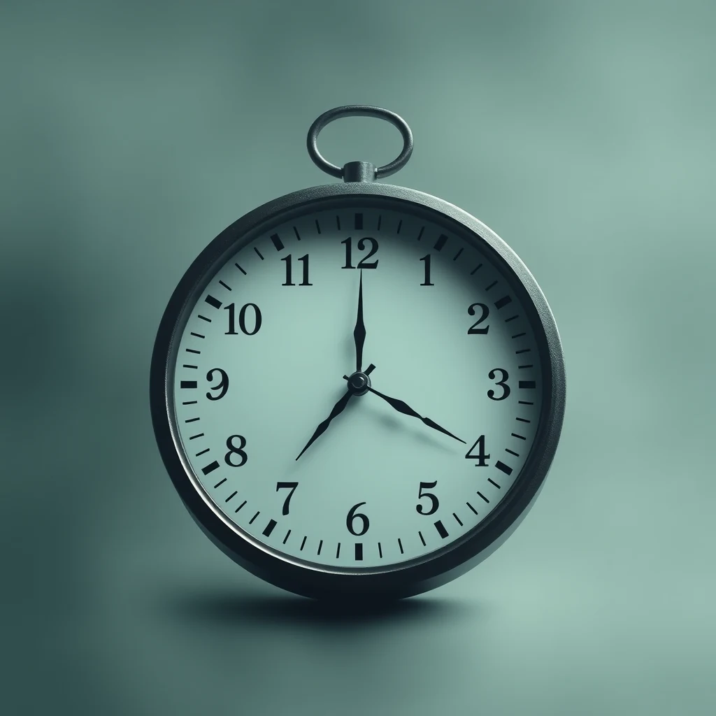 A round analog clock with a black frame and white face displays the time as 3:00, set against a gradient teal background.