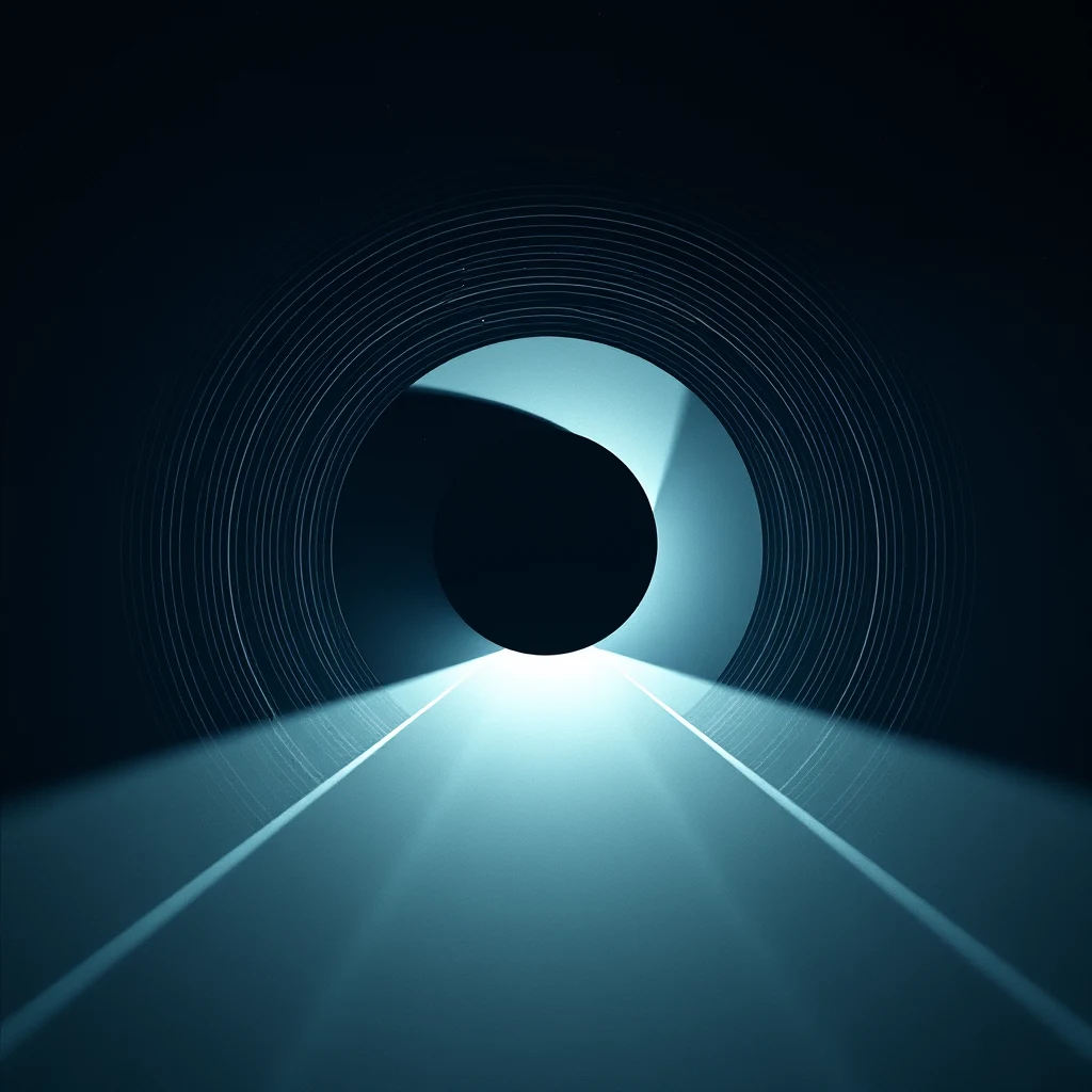 A circular tunnel with concentric lines converging towards a bright light at the end, symbolizing wavefront sensing, an optical technique used to measure light wave aberrations.