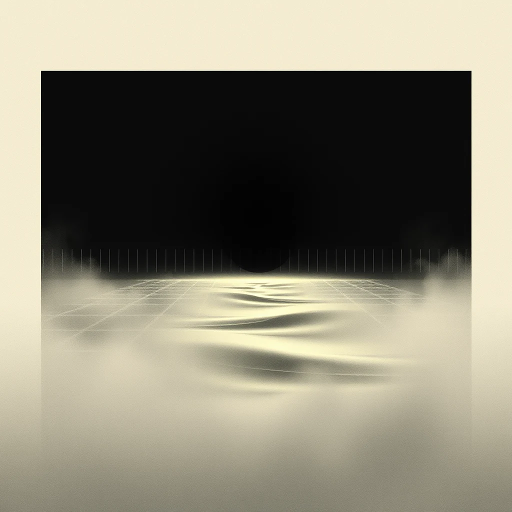 A grid-like pattern with ripples and mist-like textures is set against a dark background, illustrating the concept of Wien's displacement law.