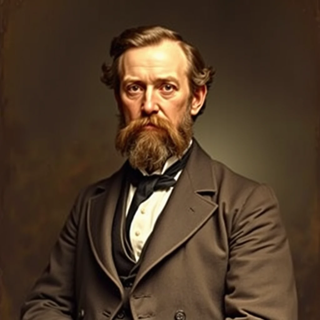 William Sellers, a Philadelphia engineer and machine-tool manufacturer, is depicted wearing formal attire, including a suit and bow tie, with a serious expression.
